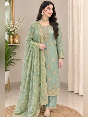 Embroidered Mint Green Women's Salwar Kameez Set